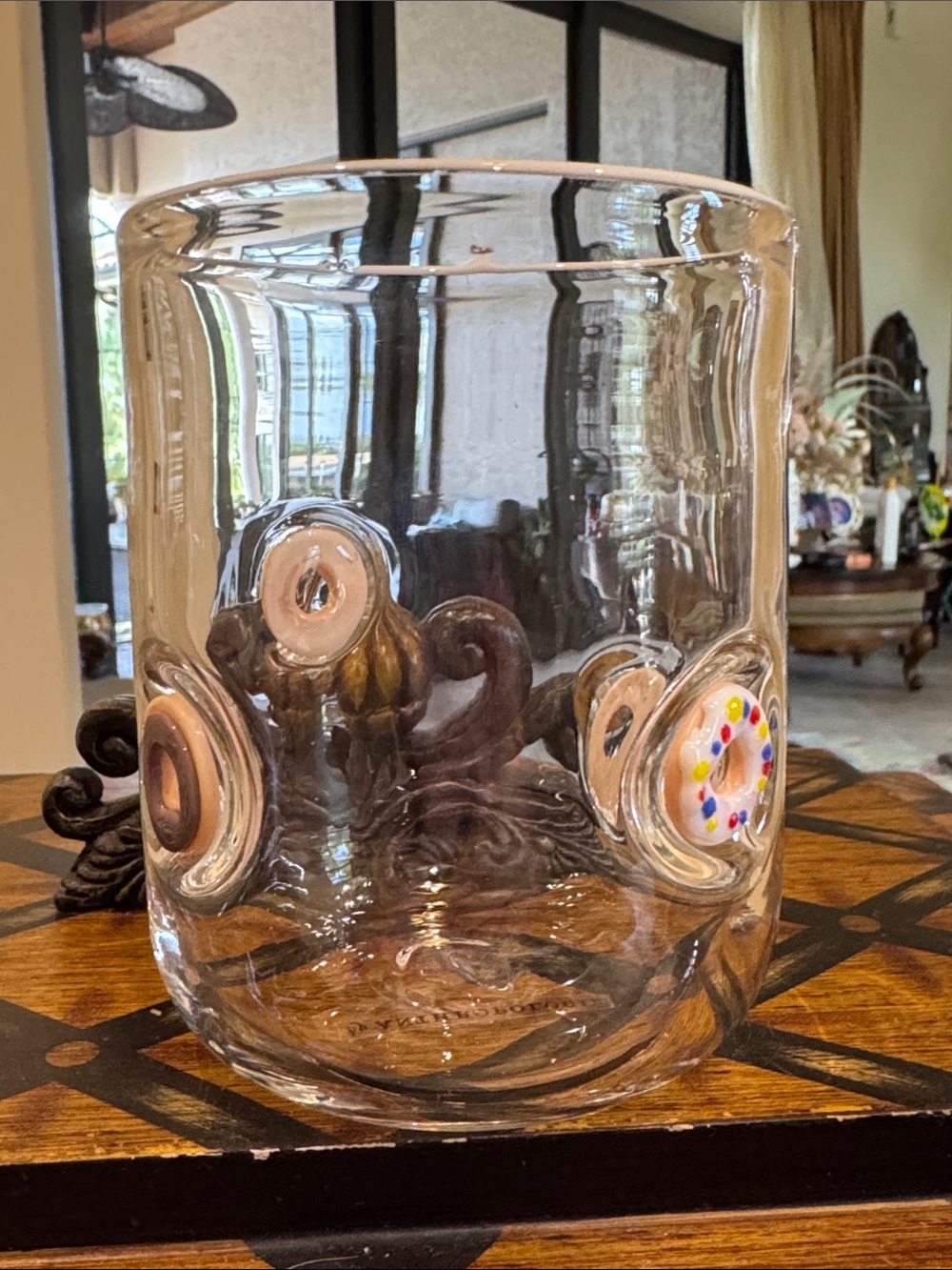 Anthropologie Clear Glass Vase with Multicolored Medallions